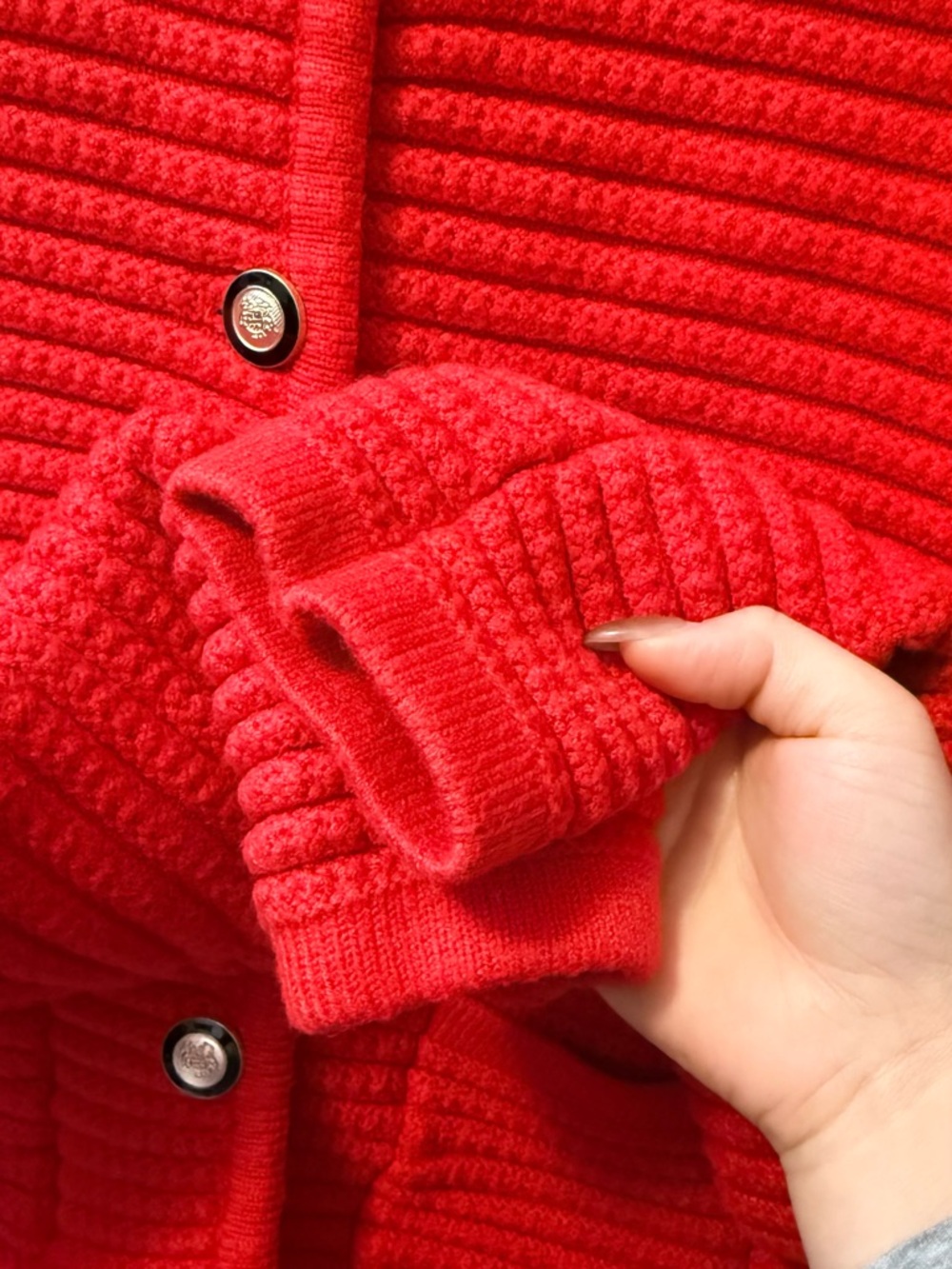 Joie Red Ribbed Button-Front Cardigan - Picture 4 of 5